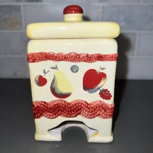 VTG Fruit Ceramic Tea Bag Holder Dispenser w/lid Embossed